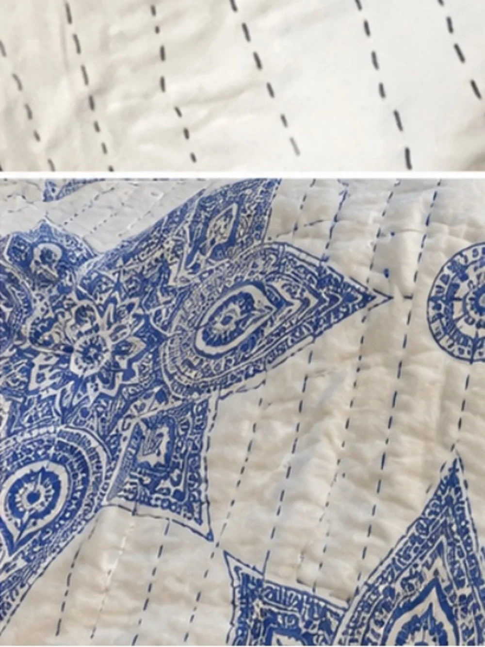 Cost Plus World Market White and Blue Star Hand Stitched  -Medallion Quilt Throw